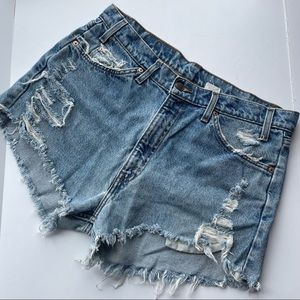 Vintage Levis 505 Denim Cutoff Shorts Made in USA Orange Tab Size 34 Blue Jean